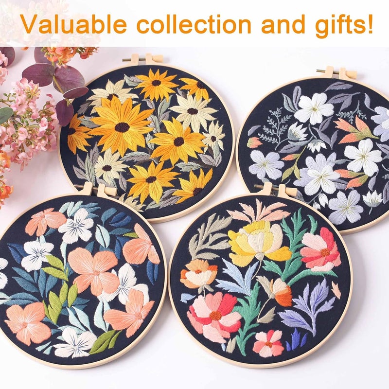 REEWISLY 4pcs of Embroidery Starter kit with Patterns and Instructions, DIY Beginner Adult Cross Stitch Kits, Including 2 Plastic Embroidery Rings, 1 Scissors, Colored Threads and Needles - Image 4